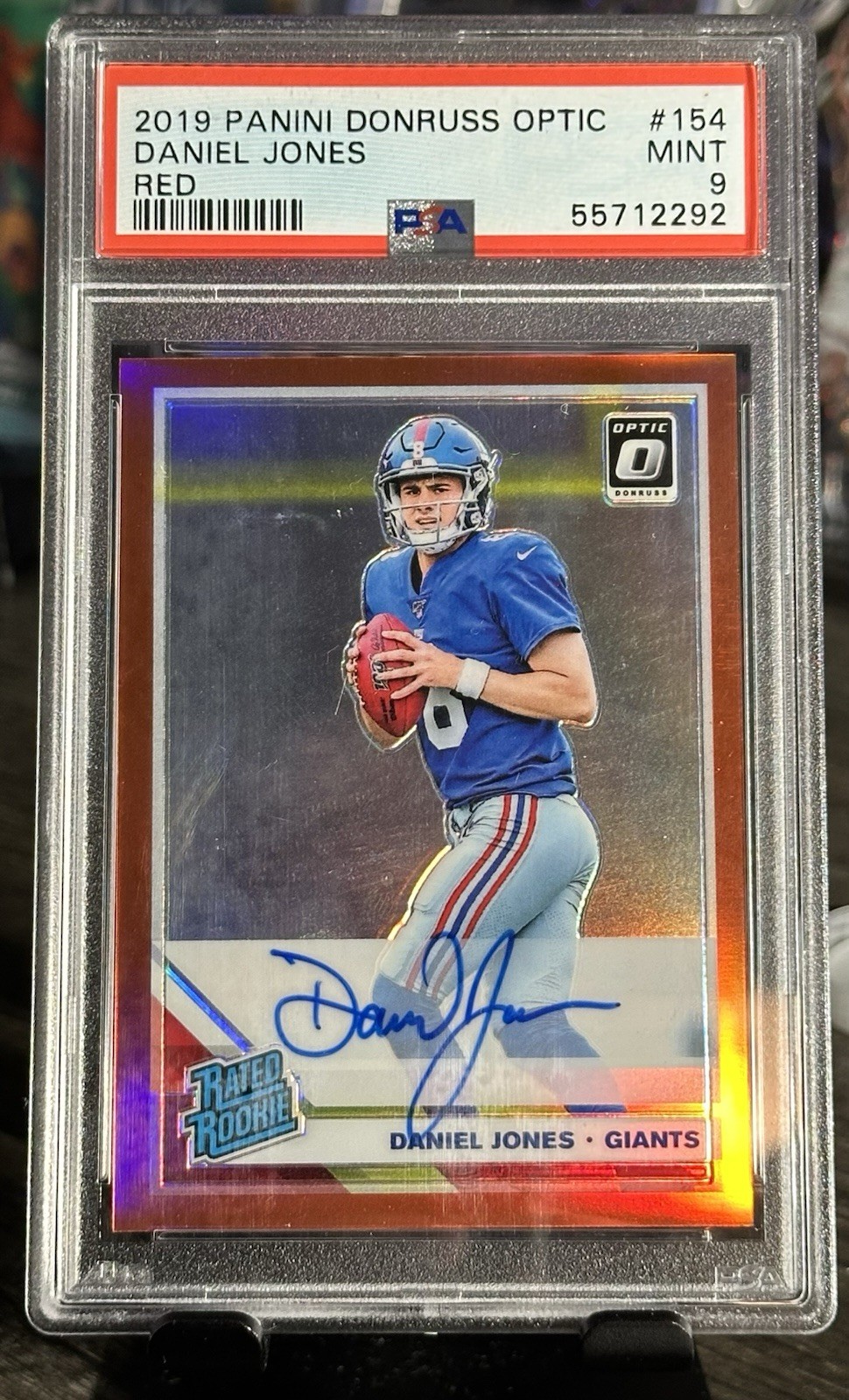 2019 Panini Donruss Optic Daniel Jones Red Rated Rookie Autograph 2/50 PSA 9