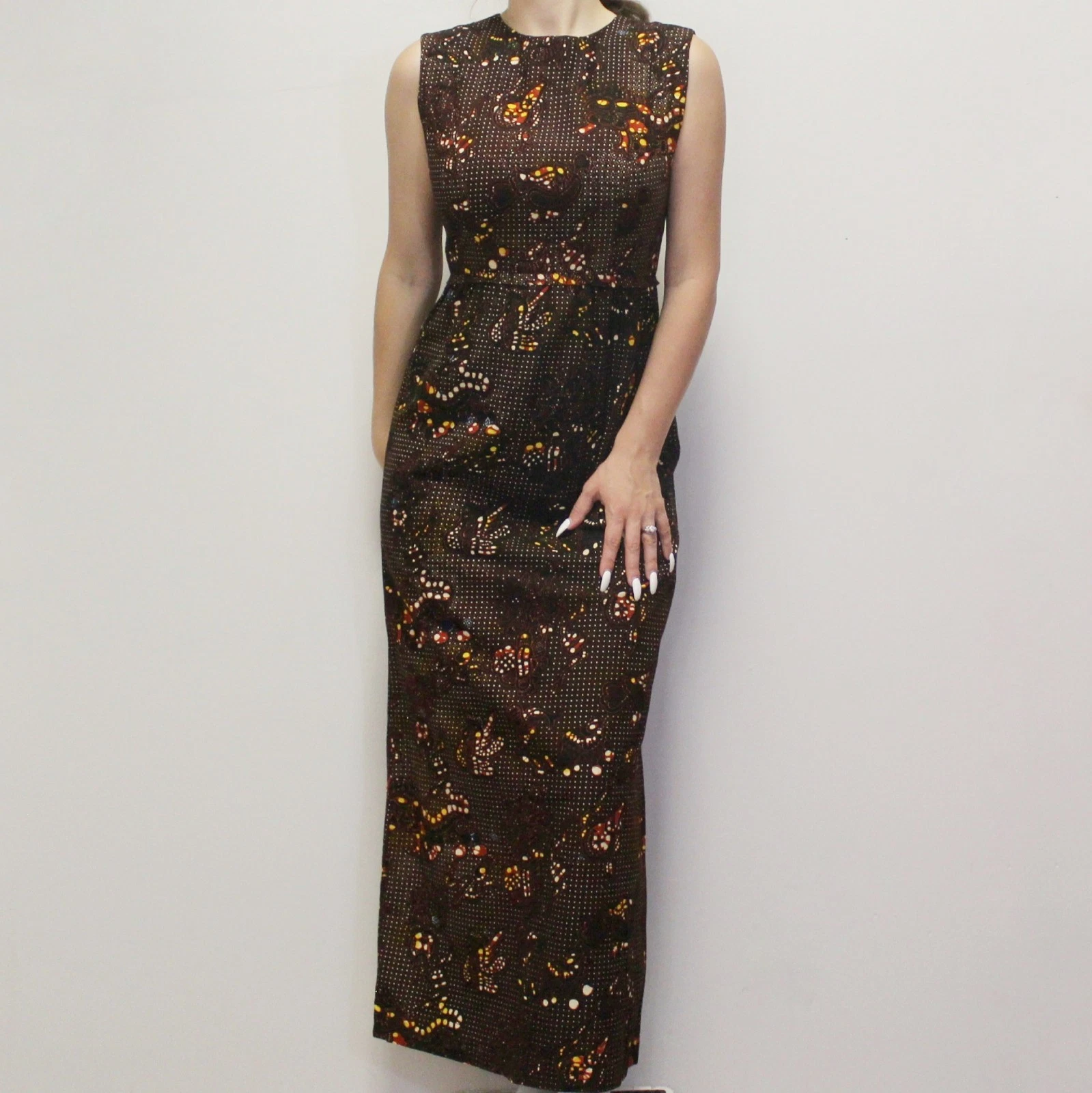 Vintage 70s Patterned Column Maxi Dress