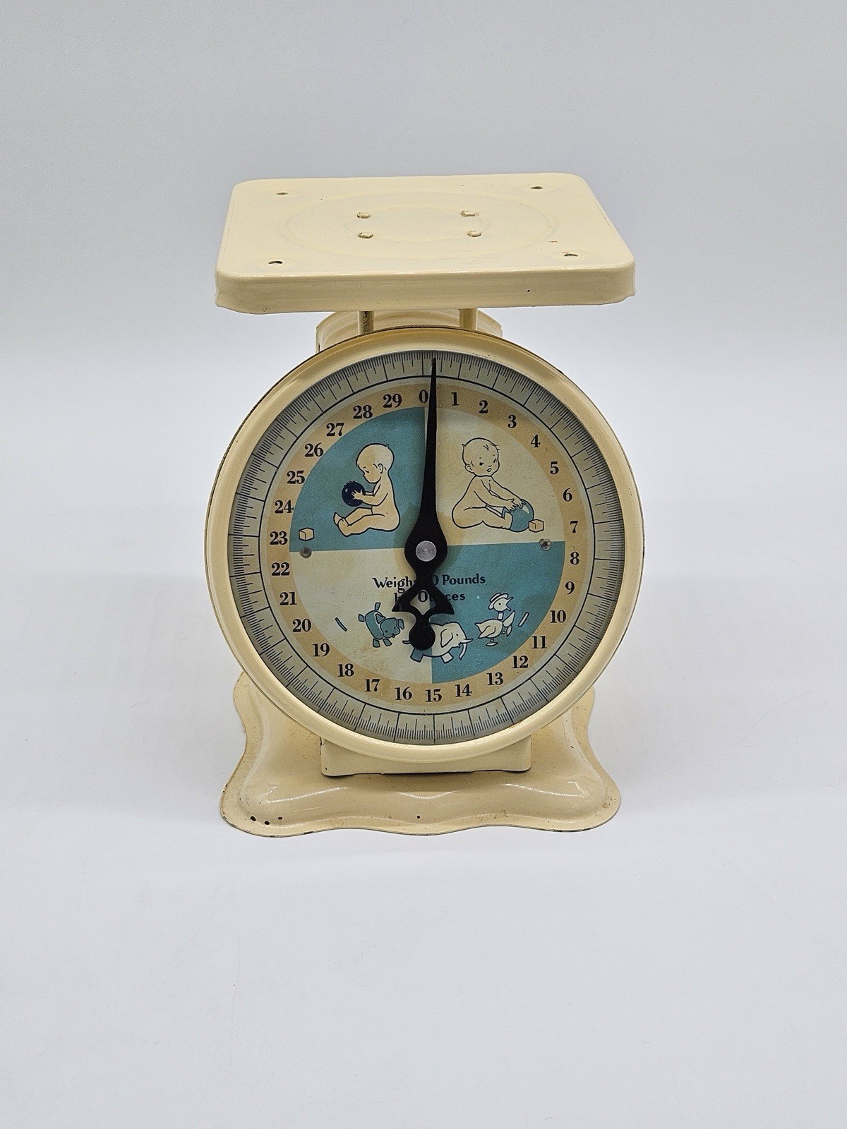 Vintage Baby Scale Blue Metal "Weighs 30 Pounds by Ounces" Nursery Scale