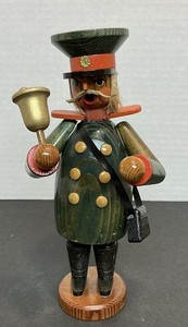 Vtg Erzgebirgische Volkskunst Wooden Postman Bell Ringer Incense Smoker Burner