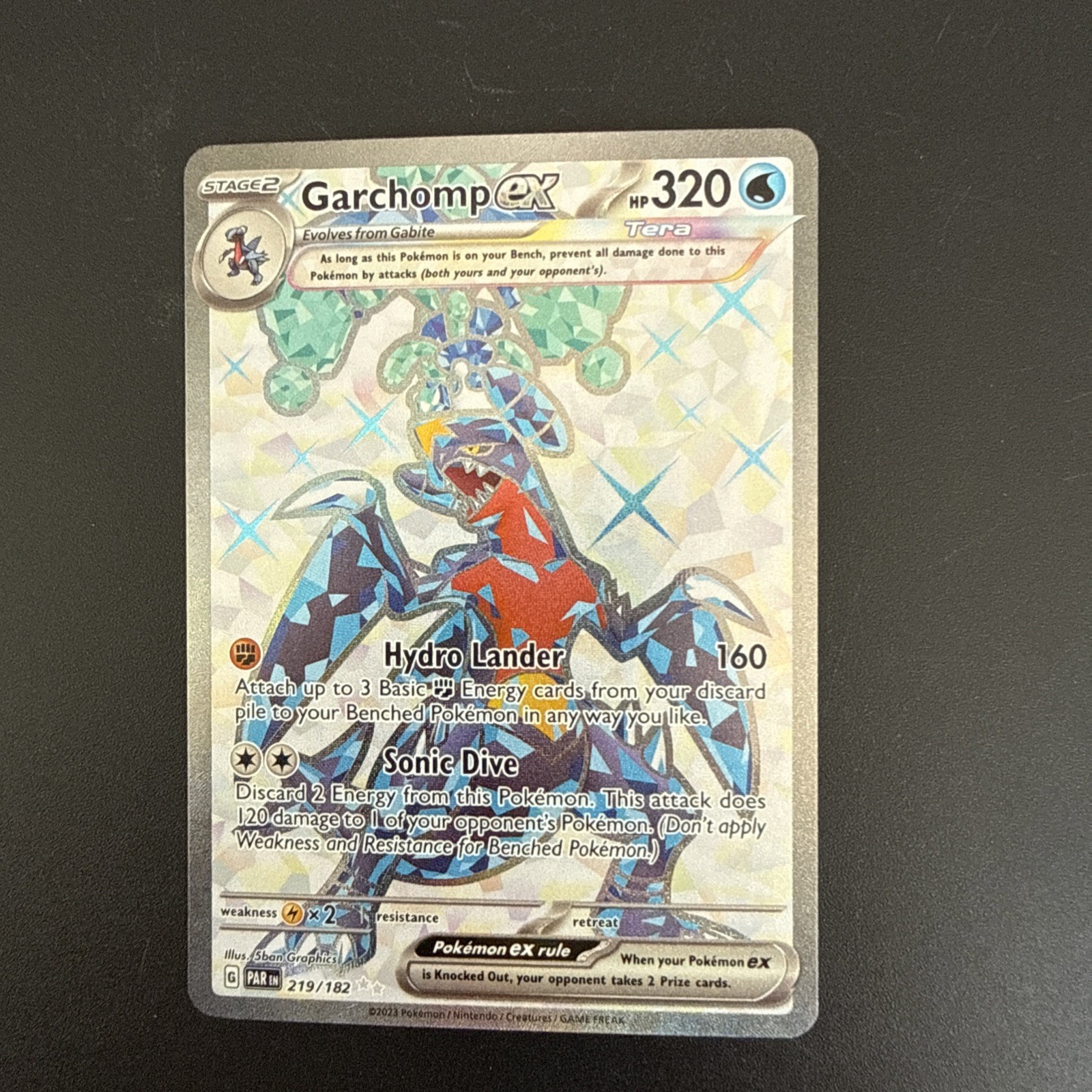 Pokémon Garchomp ex  Full Art 219/182 PAR Paradox Rift card. Stage 2. 