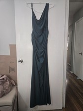 Fashion Nova Emerald Green Cowl Neck Ruched Maxi Dress One Shoulder Formal Gown