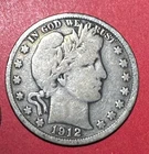 1912 US Barber SILVER Half Dollar "Philadelphia" Mint! Very Good! Old US Coin!