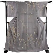 Japanese Silk Houmongi Kimono M 167cm Light purple Floral arabesque Masterpiece