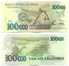 BRAZIL NOTE 100 CRUZEIROS REIAS ON 100 REAIS (1993) P 238 UNC