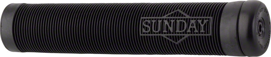 Sunday Cornerstone Flangeless Black BMX Grips with Ribbed Design - Odyssey Ends