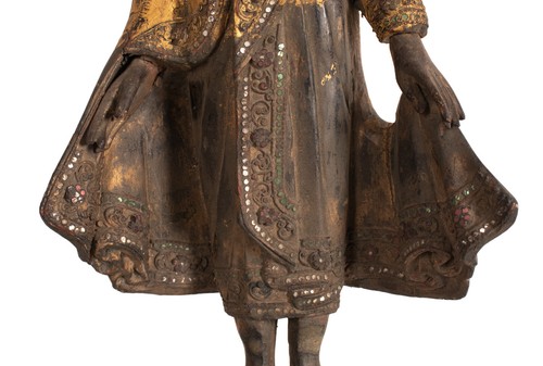 Antiker , Stehender Buddha. Holz, Lack und Vergoldung. Burma , Mandalay. 19. Jh. - Bild 5 von 11