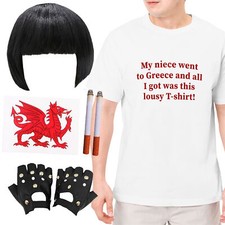 NESSA & UNCLE BRYN COSTUME GAVIN AND STACEY WIG TSHIRT GLOVES TV FANCY DRESS