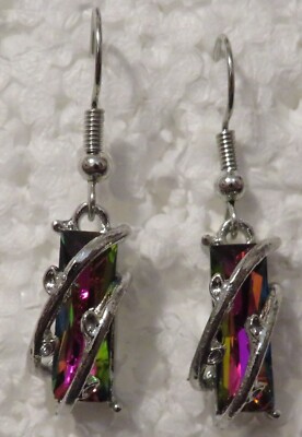 Mysterious Multi - Colored Glass 1'' Dangle Earrings a Radiant Spectrum of Color