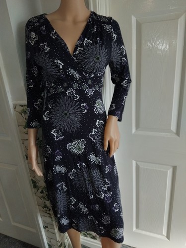 Per Una navy floral jersey belted midi dress 3/4 sleeve size 10 perfect - Picture 5 of 7