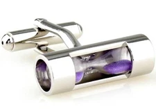 Sand Timer Pair Cufflinks Purple Sandtimer Wedding Gift Box & Polishing Cloth