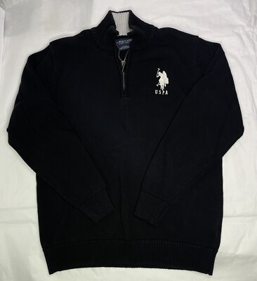 US Polo Assn Mens 1/4 Zip Pullover Sweater Polo Rugby Black Big