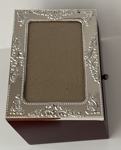 Godinger Silver Plate 4x6 Pic Frame Wood Lined Box Lid 40-Photos Storage Sleeves - Picture 7 of 11