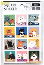 Motobayashi Square Masking Sticker 48 Animal Cat Kitty Kitten Sweets Kids JAPAN