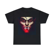 Unisex Adult Halloween T Shirt Art Painting Vampire Metal Gothic Scary Twilight
