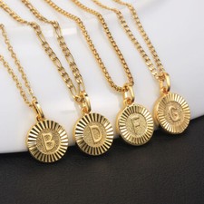 Gold Plated Initial Letter A to Z Pendant Necklace Choker Stainless Steel Chains