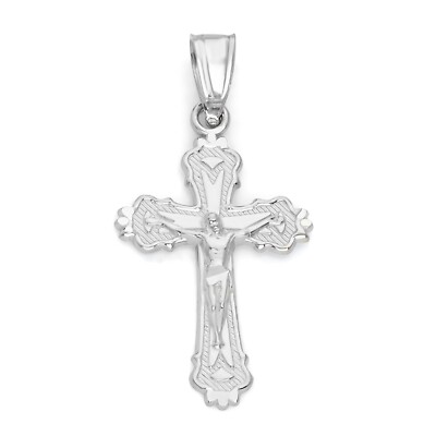 14k Weißgold Kruzifix Anhänger - Massiv Religiös Kreuz Charm - Taufgeschenke