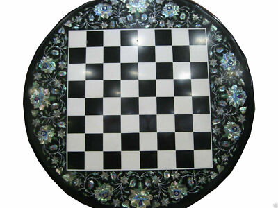 18'' Marble Chess Table Top Center Malachite Inlay Work Handmade j2