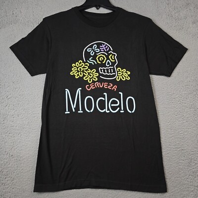 Modelo Beer Shirt Mens Medium M Black Cerveza Neon Skull  Mexican Lager NWT