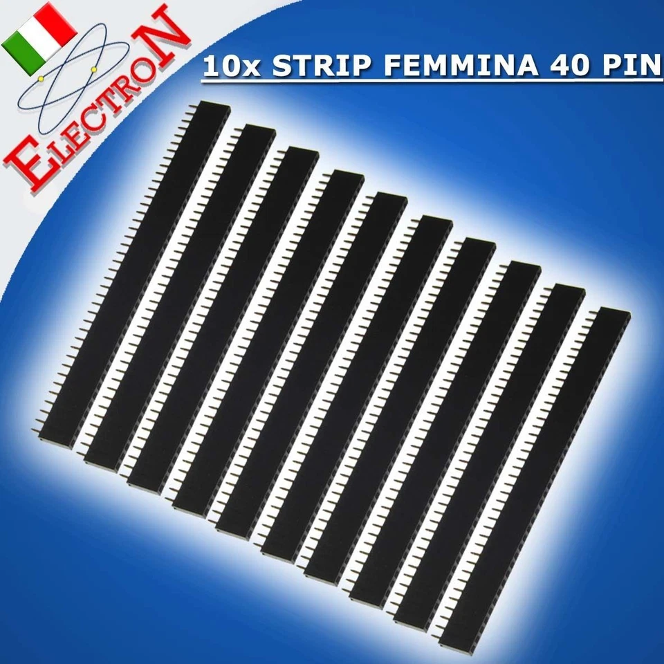 ELECTRON ITALIA N.10 PZ STRIP LINE HEADER FEMALE 40 PIN FEMMINA PASSO 2,54 MM CONNETTORE ARDUINO