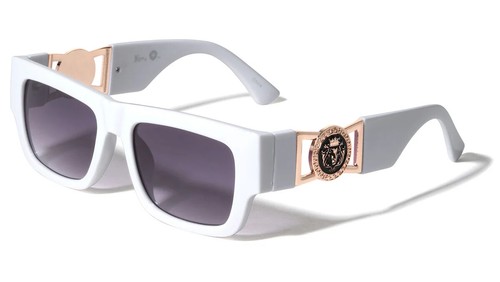 SQUARE CLASSIC GOLD LION HEAD MEDALLION SPORT SUNGLASSES RETRO DESIGNER FASHION - Afbeelding 5 van 6