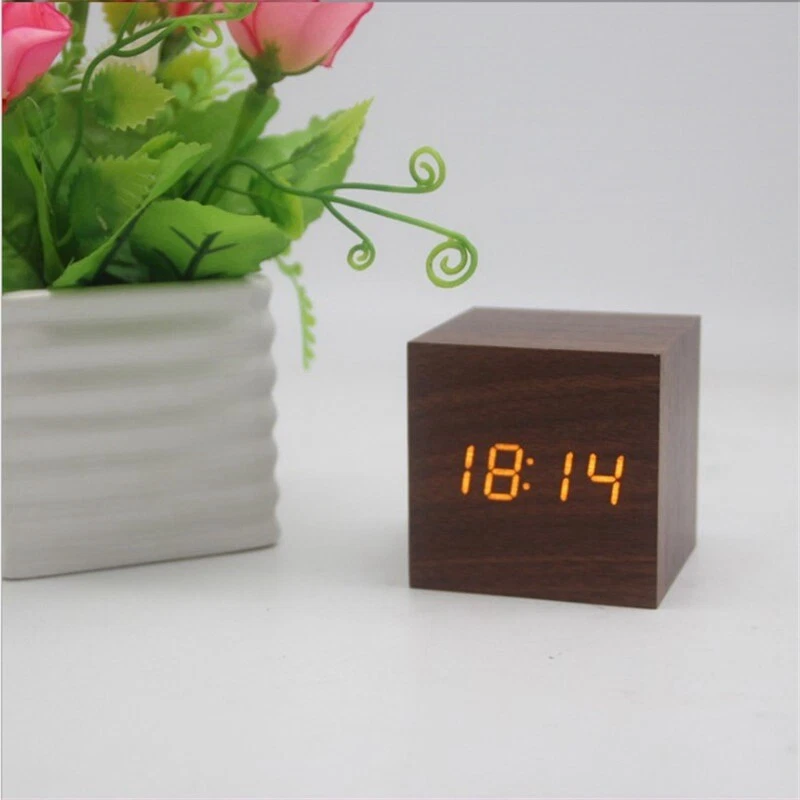 Digital Control Table Clocks Wooden Electronic Voice Alarm Clock LED Temperature - Image 3 of 4