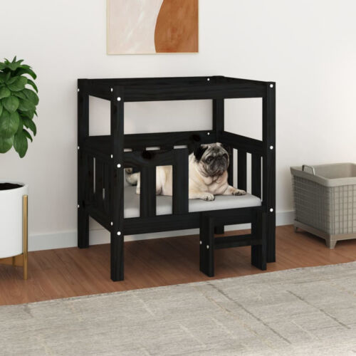 Dog Bed Black 65.5x43x70Solid Wood Pine C4B6