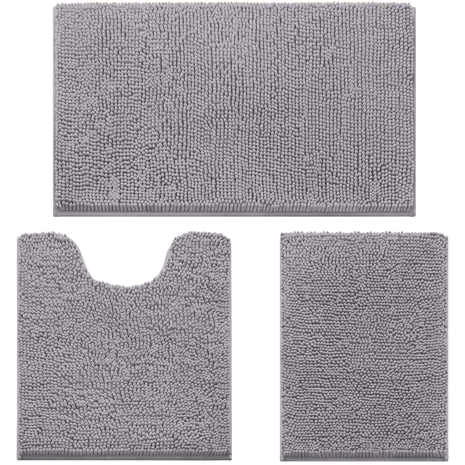 3-Piece Ultra Soft Non-Slip Chenille Bathroom Rug Set for Toilet and Shower