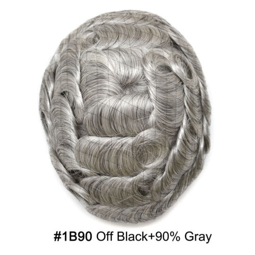 Mens Toupee Human Hair Systems Full Poly Thin Skin Hair Piece Replacement System - Picture 86 of 159