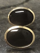 Oval Onyx Stud Earrings in 14 Kt Yellow Gold 21X16mm
