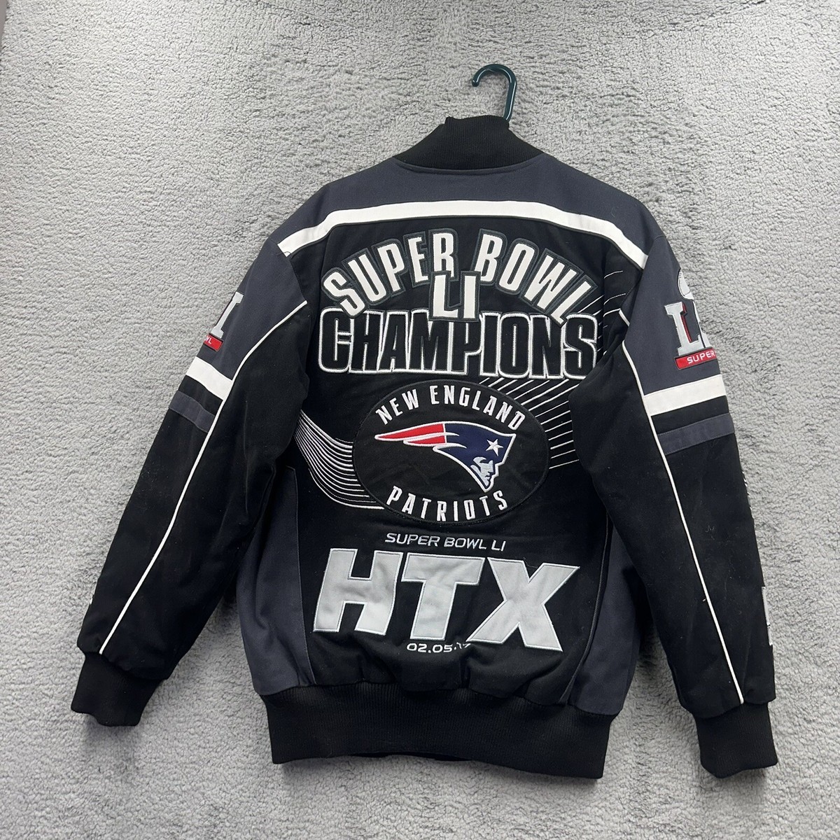 New England Patriots Jacket Medium Gray Varsity 6 Time Super