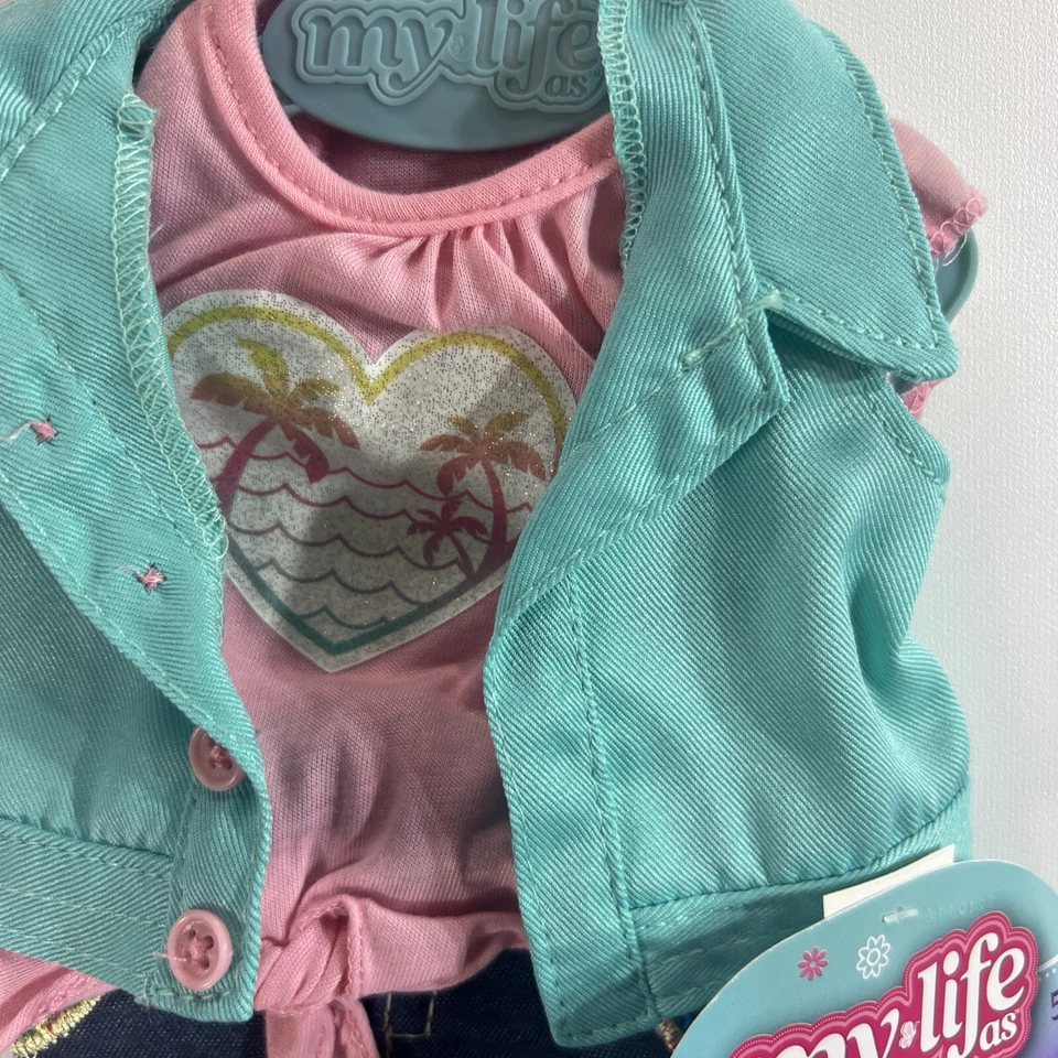My Life As Sea Scape Camisa Pantalones Denim y Chaqueta Verde Azulado Conjunto para Muñeca de 18" NUEVO Foto 2 de 3