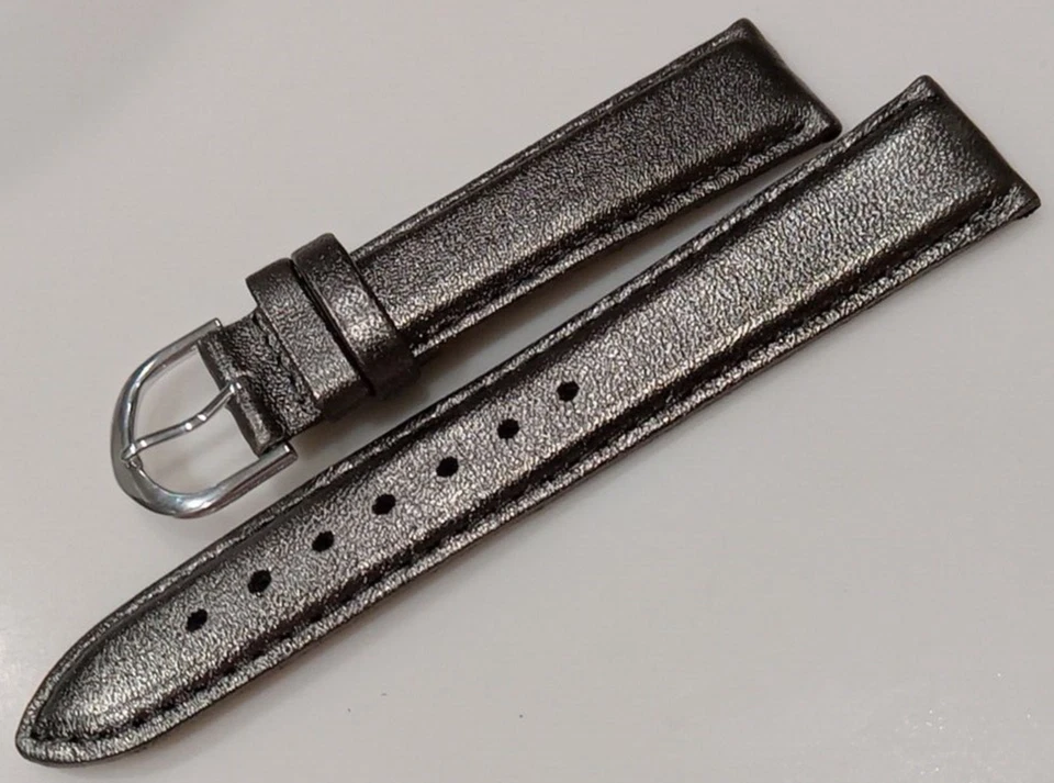 Correa de reloj Timex acolchada gris metálico 18 mm tono plateado hebilla 7,75" longitud regular Foto 3 de 4