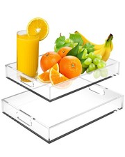 Acrylic Serving Tray Set of 2-16x12  15.4x11.9 Inch Clear Luxury Trays for K...