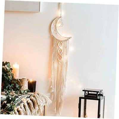  Macrame Woven Wall Hanging Moon Dream Catcher- Boho Chic Bohemian Home White