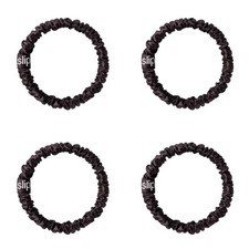 4 Pack Slip Pure SILK Skinny Scrunchies Case Hair Ties BLACK