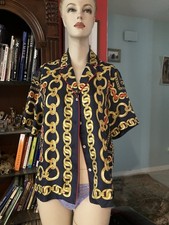 Sandro Paris Gold Chain Print Silk Shirt Math...