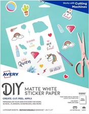 Repositionable Sticker Paper Inkjet Matte White 8.5x11in 5/PK - 1EA