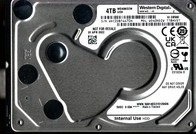 WD40NDZW-11BHVS1 S/N: WXC2D WESTERN DIGITAL 4TB THAILAND APR 2022