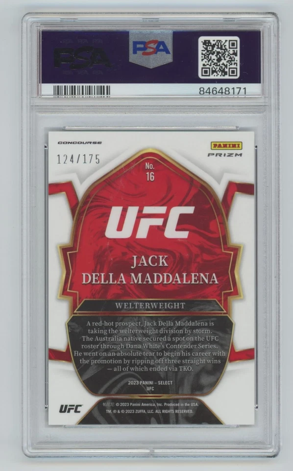 2023 panini select UFC rookie Red /175 psa10 Jack Della Maddalena #16 - Image 2 of 2
