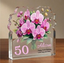 Personalised 50th Birthday Plaque for Her &ndash; Custom Orchid Acrylic Keepsake