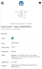 NEW Genuine Mopar 56029783AF Engine Starter Jeep Chrysler 2.4L Factory Original