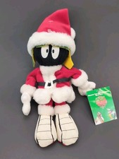 Vintage 90s Marvin The Martian Santa Claus Bean Bag Christmas Plush 9" Loony Tun