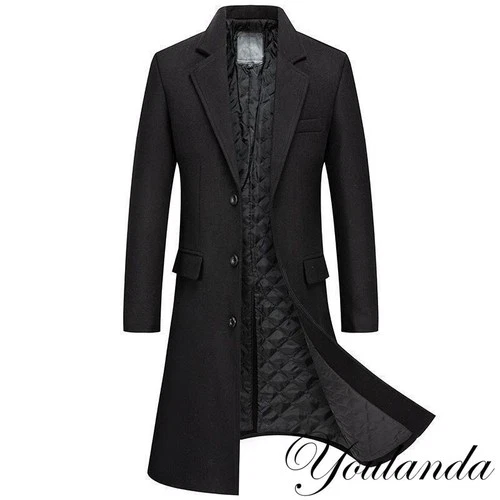 Men's Single Breasted Slim Fit Thicken Warm Business Mid Length Overcoat Korean - product listing photo