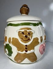 Vtg 1950's Los Angeles Pottery Gingerbread Man Cookie Jar Cookies All Over 10" 