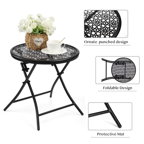 TeoKJ Folding Outdoor Side Tables, Anti Rust Small Patio Table Round Metal Ni... - Picture 3 of 9