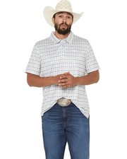 Panhandle Men's Slim Southwestern Print Short Sleeve Pearl Snap Performance Polo