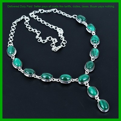 Valentines Sale 925 Sterling Silver Natural Malachite Chain Mother Gift Necklace
