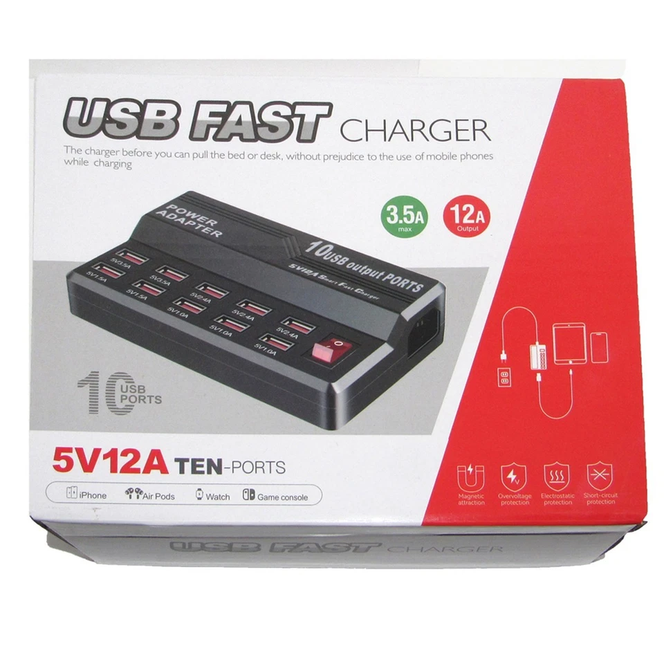 10 USB Output PORTS Fast Charger Power Adapter 5V 12A 50W With AC Wall Charger - Image 4 of 4