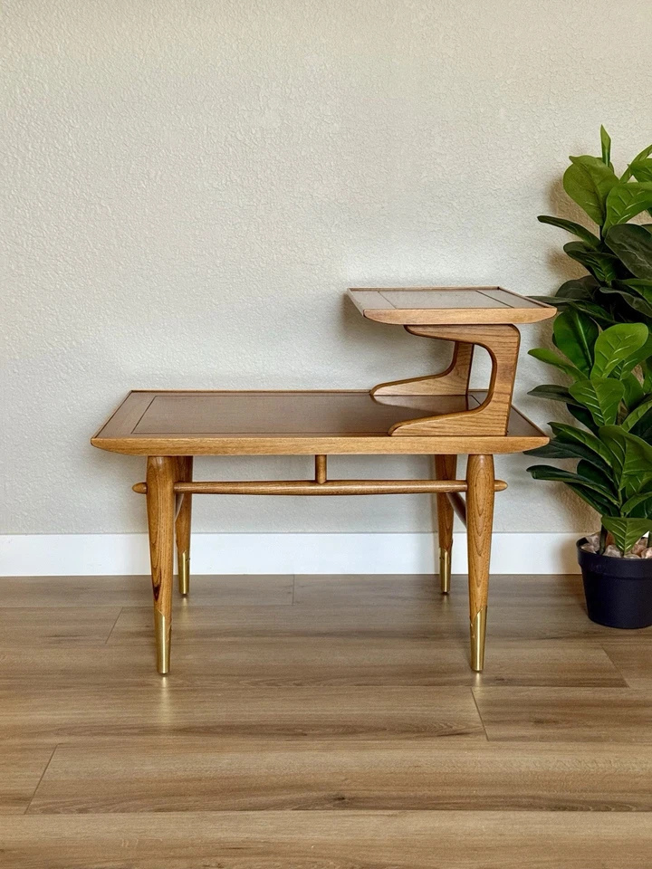 复古 20 世纪 50 年代 Lane Altavista 哥本哈根 MCM 双层核桃茶几 — 第 3/4 张图片